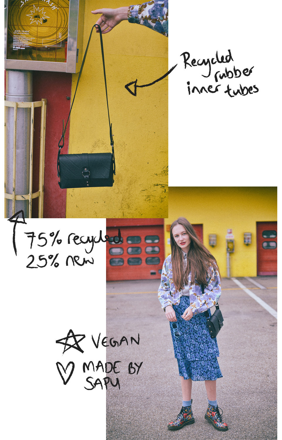 sustainable vegan leather alternatives - paguro upcycle rubber handbag
