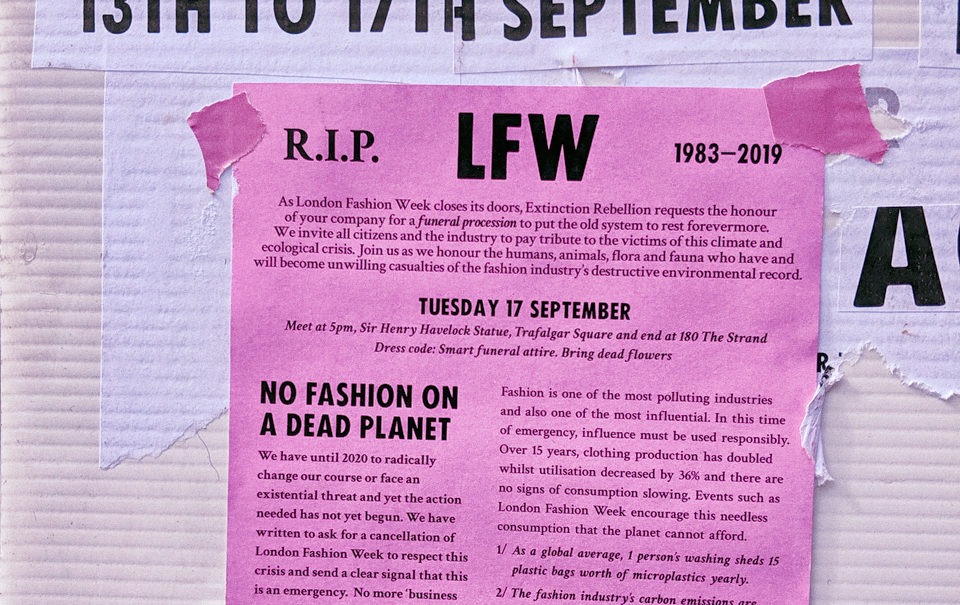 Extinction Rebellion at London Fashion Week SS20